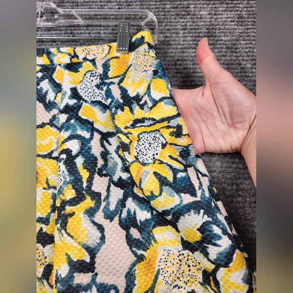 H&M Floral Print Flare Pleated Women's Midi Skirt Yellow Green Size 8 - Picture 3 of 14